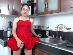 TS teen latina stroking big cock in red dress - TScamdollsxxx 