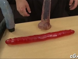 Man gets an arousing anal drilling from a long dildo