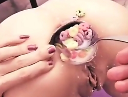 Inserting Milk with the addition of Cereals in Butthole extremally ass gaped with the addition of prolapsed