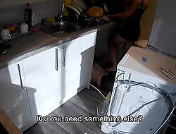 Horny wife seduces a plumber in get under one's kitchen while the brush husband at one's disposal work.